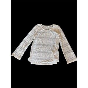Vtg Sheer Cream Crochet Lace Whimsigoth Witchy Bell Sleeve Top USA Made M